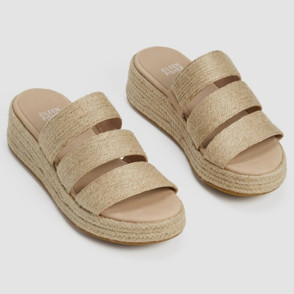 NEW Eileen Fisher Mayla Jute Sandal Size 7.5 Tan Wedge Sandals